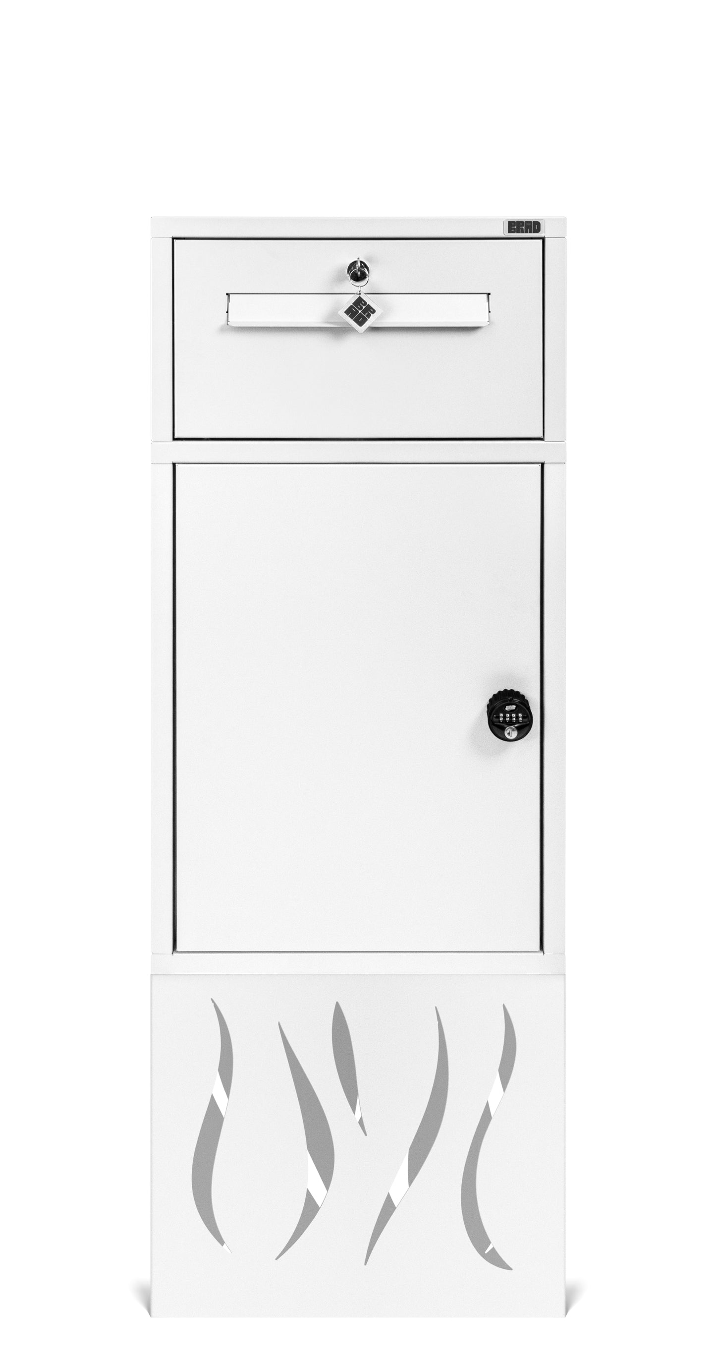 BRAD 21 : Boîte aux lettres CLE POSTE et colis sécurisée 2 portes, sur pieds design