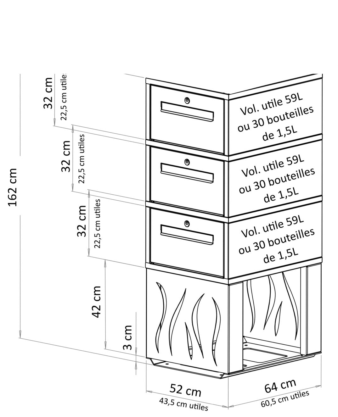 BRAD 10TRIO 2 Portes : Lot de 3 boîtes aux lettres clé Poste, 2 portes
