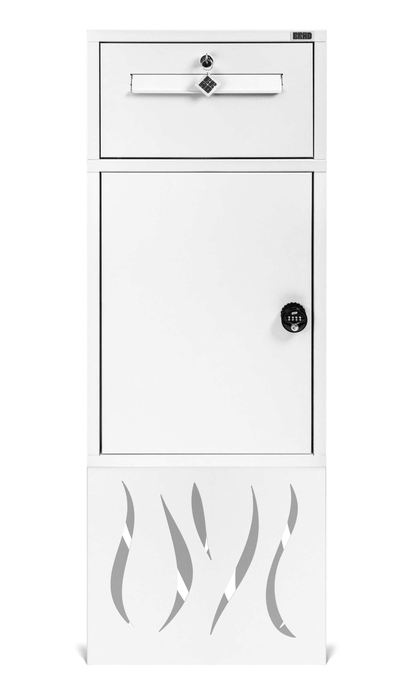 BRAD 21 : Boîte aux lettres clé poste et colis sécurisée conçue pour les courriers et colis volumineux, sur pieds design